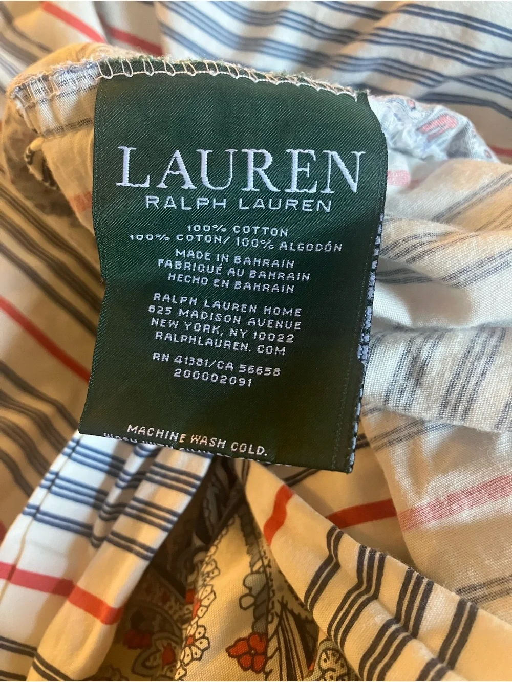Ralph Lauren Fenton Paisley Reversible Stripe Duvet Cover Full/Queen R/W/B USED.